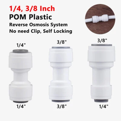 1/4” 3/8" Quick Connect Tube Fittings No-Snap Straight RO Reverse Osmosis Filter - Image 1 of 4