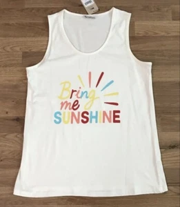 New TU Camisole T-Shirt Ladies Size 8 Ivory Bring Me Sunshine” Rainbow Cotton - Picture 1 of 4