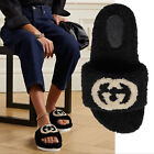 Gucci Shoes Eileen Wool Shearling Slide Gg Logo Sandals $980 Sz 40 It 10 Us