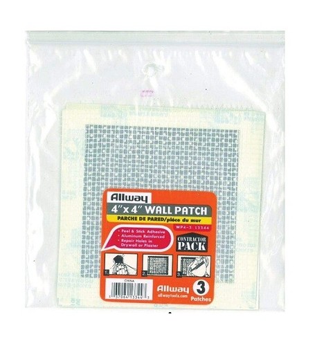ALLWAY TOOLS WP4-3 labelled Drywall Patch 4" x 4" 3/pak bagged (Pack of ...