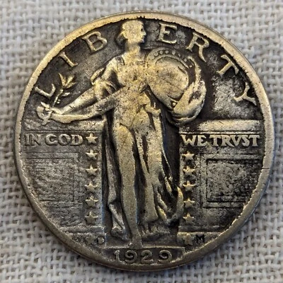 1929 D Standing Liberty Quarter VF : Very Fine, Gold Tone, Low Mintage - 1.3M - Image 1 of 4