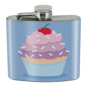 Niedliche Cupcake Vanille Kirsche Streusel Edelstahl 5 Unzen Flachmann - Bild 1 von 3