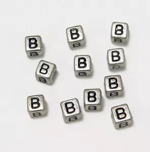 6mm Silver Metallic Alphabet Beads Black Letter "B" 100pc - Picture 1 of 1