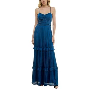 Crystal Doll Womens Blue Ruched Tiered Maxi Evening Dress XS BHFO 7634 - Picture 1 of 2