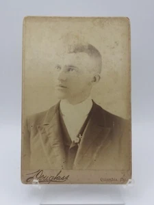 Vintage Cabinet Card CDV Young Man in a Suit Short Slicked Back Hair B&W Photo - Picture 1 of 5