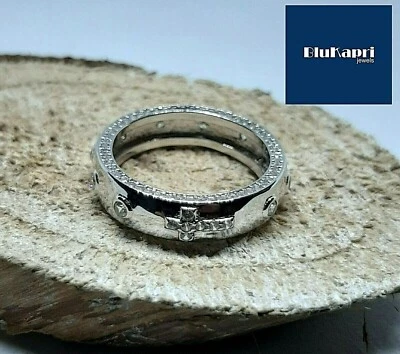 Anello rosario in argento 925 massiccio con zirconi bianchi a corona - Immagine 1 di 4