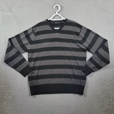 Paper Denim Cloth Sweater Mens Medium Gray Striped Vneck Classiccore Preppy - Image 1 of 4