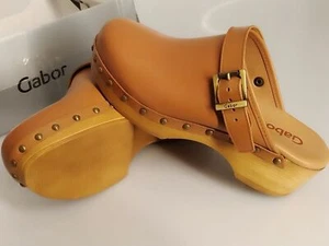 GABOR Clogs Slip On Schuhe Gr.37 4 UK Nappa Teak Freizeit Plateau-Sohle Garten - Bild 1 von 9