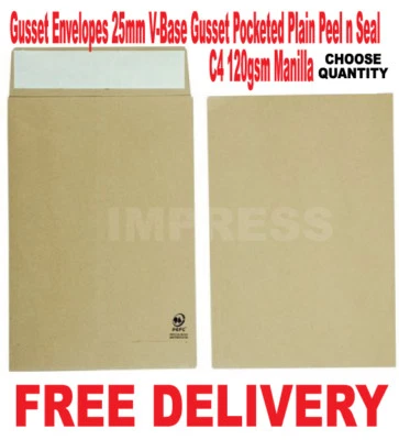 C4 25mm Gusset Envelopes Ex Strong Brown Manilla A4 120gsm Thick Expanding Width