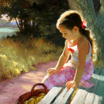 Linda niña pintura al óleo lienzo giclee impresión artística L2654 Foto 1 de 4