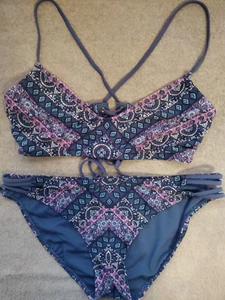 Xhilaration 2 Piece Swimsuit Size Large Handkerchief Print Strappy Bikini - Picture 1 of 17