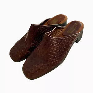 Vintage 90s Faded Glory Woven Leather Slip On Mules Shoes Size 7 Brown Heeled - Bild 1 von 7