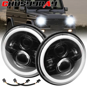7 inch BLACK Halo LED Headlights for 2002-2006 Mercedes Benz W463 G Class Wagon - Picture 1 of 13