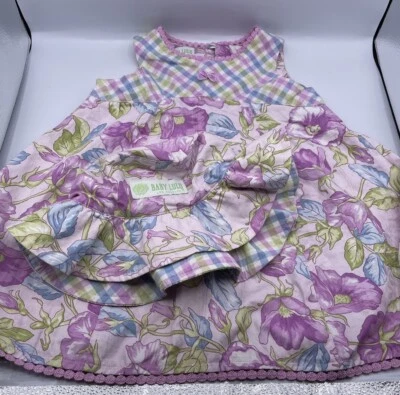 Vintage Baby Lulu Los Angeles Dress 24M w/ Matching Hat - Floral Print - Image 1 of 4