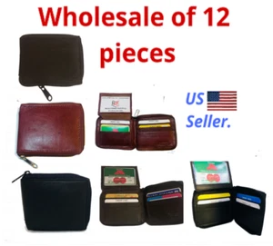 Wholesale 12 Pcs Men's Zipper Around Bi-Fold Leather Wallets, 4 Black,4 Chocolat - Picture 1 of 11