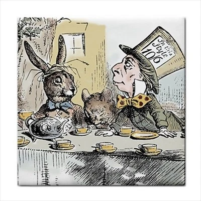 Alice In Wonderland Mad Hatter Tea Party Pastel Color Art Ceramic Tile - Image 1 of 2