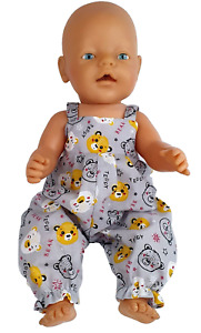 16-17"  dolls clothes teddy print dungarees made to fit luvabella  baby born