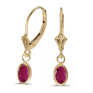 14k Yellow Gold Oval Ruby Bezel Lever-back Earrings - Picture 1 of 3