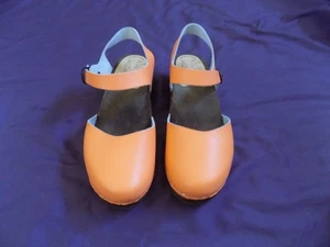 Mujer SKANE TOFFELN Suecia Naranja Cuero Madera Sandalia Zuecos Talla 40 (9.5) - Imagen 1 de 7