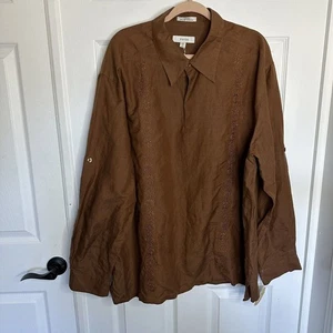 Besucher LEINEN BAUMWOLLE BRAUN TUNIKA Gr. XXL Neu Stickerei - Bild 1 von 7