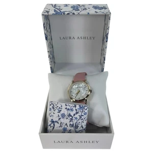 Laura Ashley Damen Armbanduhr Gold Weiß Rosa Klein Leder Edelstahl - Bild 1 von 9