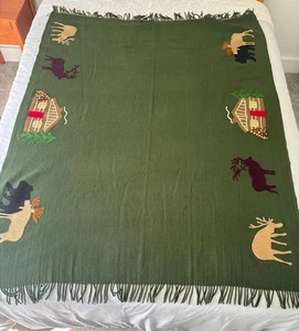 Chandler 4 Corners Hunting Cabin Wool Blanket Throw With Cabin Moose/deer - Picture 1 of 15