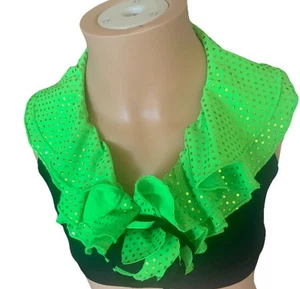 Child’s Sz 10 The Lineup Dance Cheer Black Top Lime Green Sparkles Flower Front - Picture 1 of 3