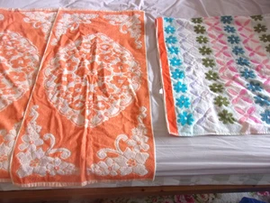 3 New Retro Vintage All Cotton Towels Sculpted Floral Orange Multicolour Holiday - Picture 1 of 4