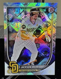 2025 Bowman Jackson MERRILL #64 Retro LOGO FOIL SSP Case Hit San Diego Padres - Bild 1 von 2