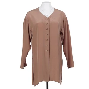 Neu mit Etikett Diane von Furstenberg Vintage Top S braun Seide V-Ausschnitt Knopfleiste Tunika Bluse - Bild 1 von 10