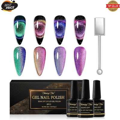 9D Cat Eyes UV Nagellack,4 Farben Rosa Grün Violett Gel Nagellack Set Mit Magnet - Bild 1 von 4