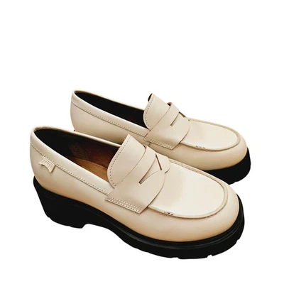 Camper Milah Penny Leather Loafers Women's Size 37 (US 6.5) Cream Chunky Trendy - Image 1 of 4