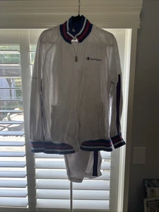 Champion Trainingsanzug groß weiß Frottee rot blau gestreift Retro Reißverschluss Vintage - Bild 1 von 10