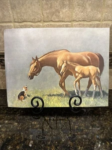 DE COLECCIÓN AÑOS 40/50 C.W. IMPRESIÓN LITOGRÁFICA ANDERSON "CABALLOS CON BEAGLE" 9"x 12" - Imagen 1 de 5