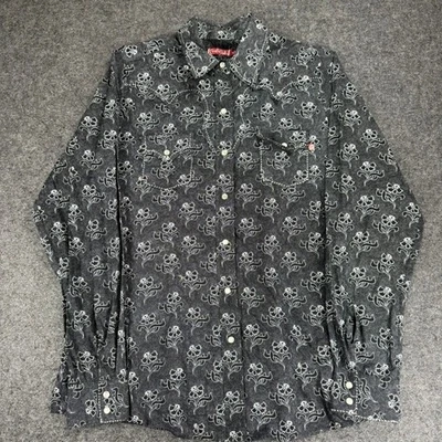 Camisa ocidental Cruel Girl preta estampa floral manga longa tamanho G - Imagem 1 de 4