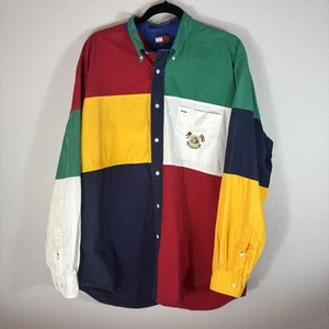 Vintage Tommy Hilfiger Lotus Castrol F1 Racing Embroidered Color Block Shirt L - Bild 1 von 6