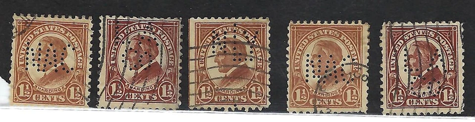 (5) US Stamps Scott#553 1 1/2c Warren Harding Perfin Cancelled VG-F USED - Image 1 of 1