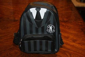 Wednesday Addams Nevermore Uniform Academy Mini Backpack Black And White NWT - Picture 1 of 16