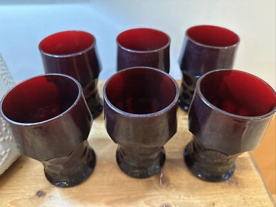 6 Ruby Red Georgian Honeycomb Drinking Glasses Vintage Anchor Hocking  5 1/8” T - Image 1 of 2