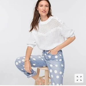 J. Crew Women's Elbow Sleeve Crochet Shoulder Button Sweater White Large NWT - Picture 1 of 11
