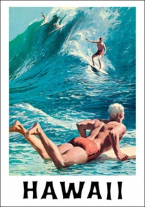 ALLEN HAWAII VOYAGE SURF TIRAGE D'UN DESSIN DES ANNÉES 50 FORMAT A4 - Picture 1 of 1