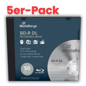 5 MediaRange 50GB Blu-ray Rohling im JewelCase BD-R DL DoubleLayer 6x Speed Disc - Bild 1 von 4