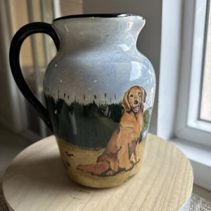 Golden Retriever Pitcher Zeppa Studios Kent CT Hand Painted Glazed Pitcher 7.5” - Picture 1 of 7