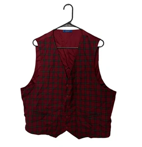 Pendleton Vest Mens XL Red Green Plaid Tartan 100% Wool Waistcoat Suit Button - Picture 1 of 7