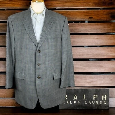 Ralph Lauren Sport Coat Mens 46L Green Micro Check Silk Wool - Image 1 of 4