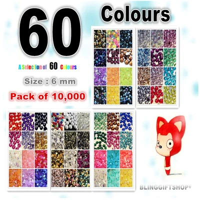 BLINGGIFTSHOP Pack of 10,000 Size 6mm RESIN FLAT BACK RHINESTONES DIAMANTE GLUEFIX CRAFT GEMS