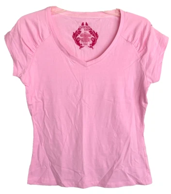 Top grande de mujer DANSKIN NOW manga corta cuello en V rosa algodón pima/spandex elástico Foto 1 de 4