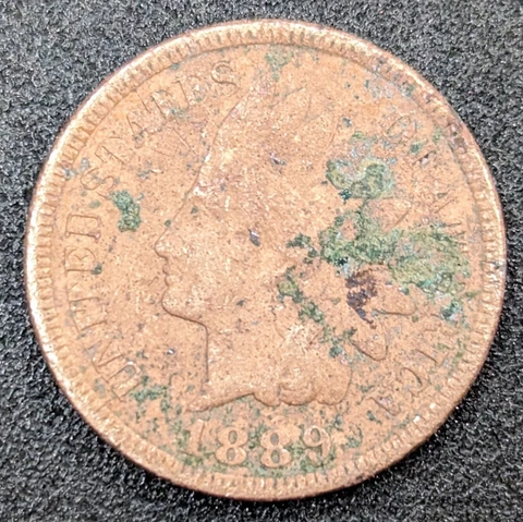 1889 High Grade Full LIBERTY Indian Head Cent CLEANED/CORRODED Cover