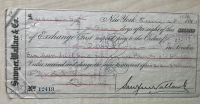 Sawyer Wallace & Co 1890 New York Bill of Exchange - Heidelbach, Ickelheimer - Image 1 of 2