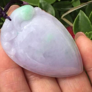 Zertifizierter 100 % natürlicher eisiger Jade Jadeit Lavendel Herz/Pfirsich Anhänger Klasse A 352 - Bild 1 von 12
